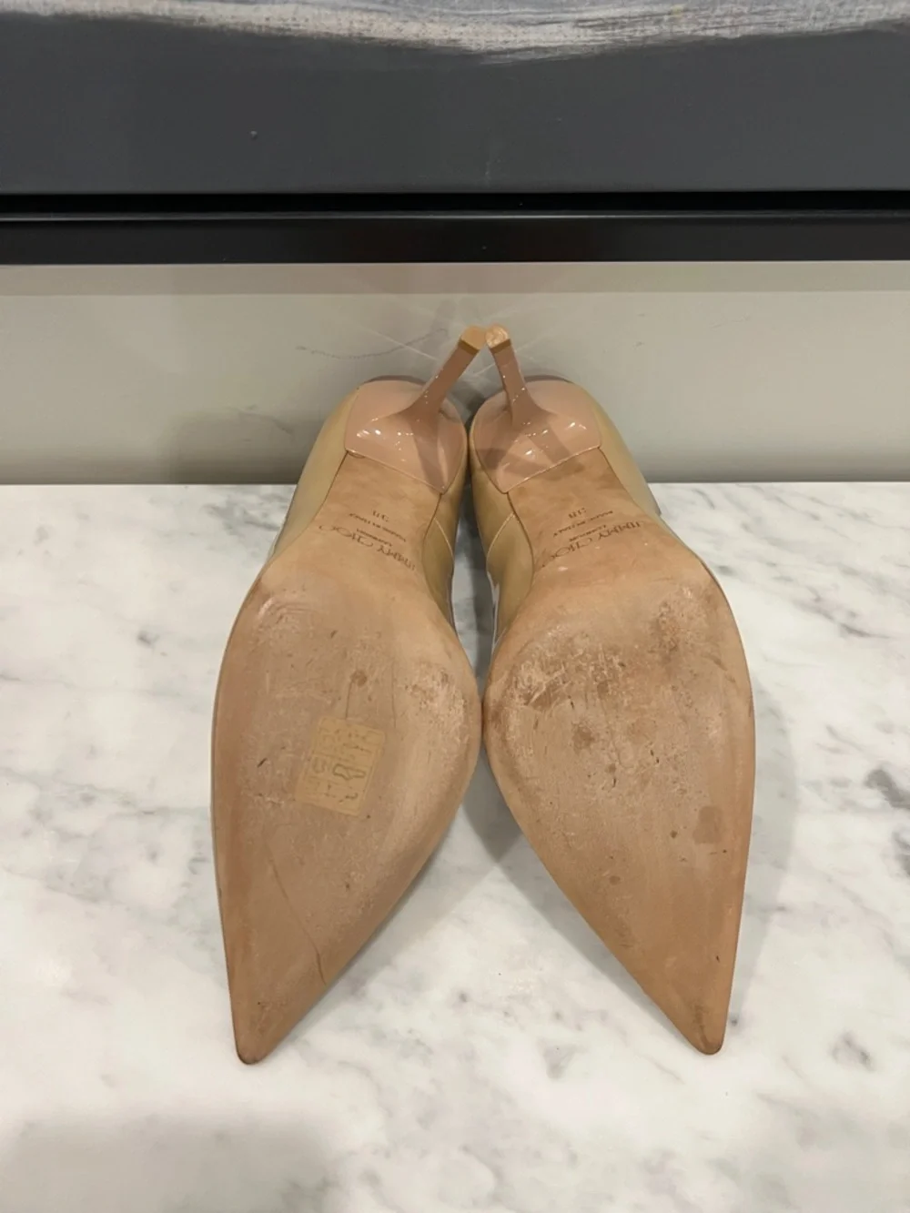 Jimmy Choo Beige Patent Leather Pointed-Toe Pumps - Picture 9 of 9